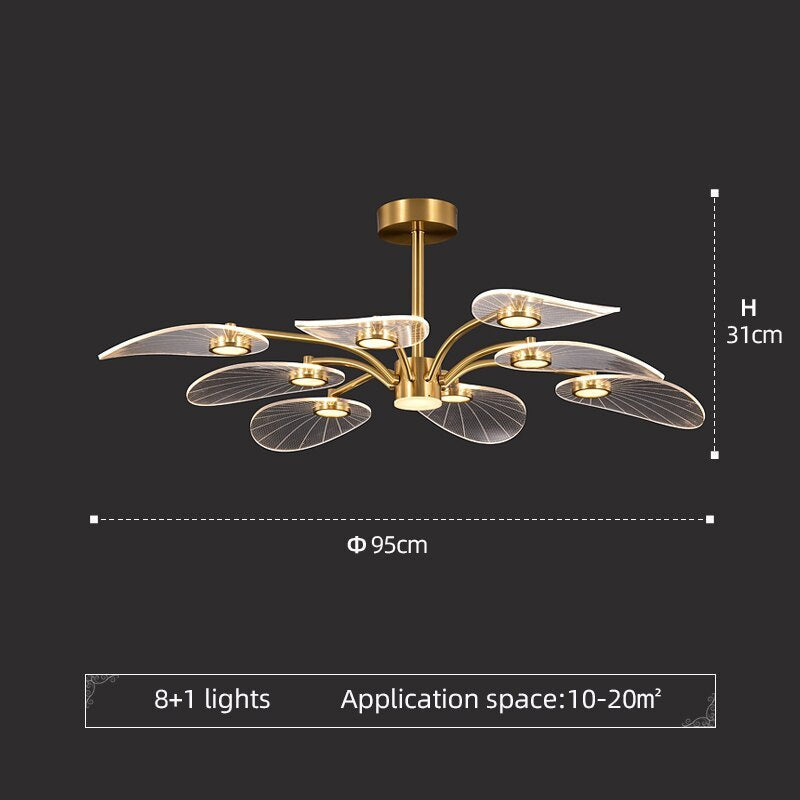 Arisha Arte Deco Foglia LED Lampade a Sospensione Metallo Acrilico Oro Camera da Letto