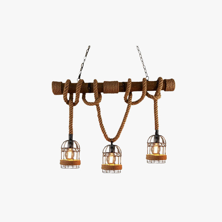 Silva Lampada a Sospensione LED Legno Vintage Corda Canapa Metallo