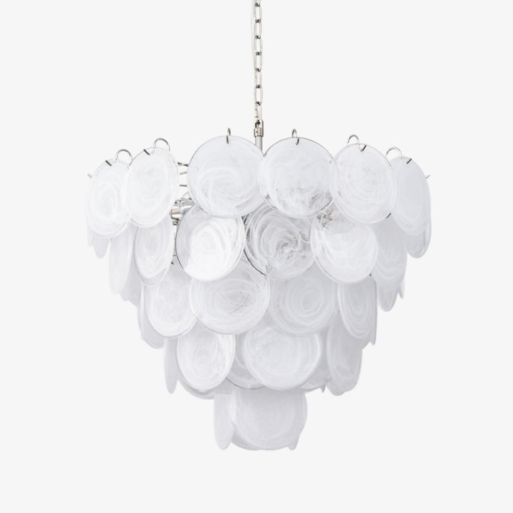 Veloelle lampadario in vetro di Murano bianco Disco contemporaneo