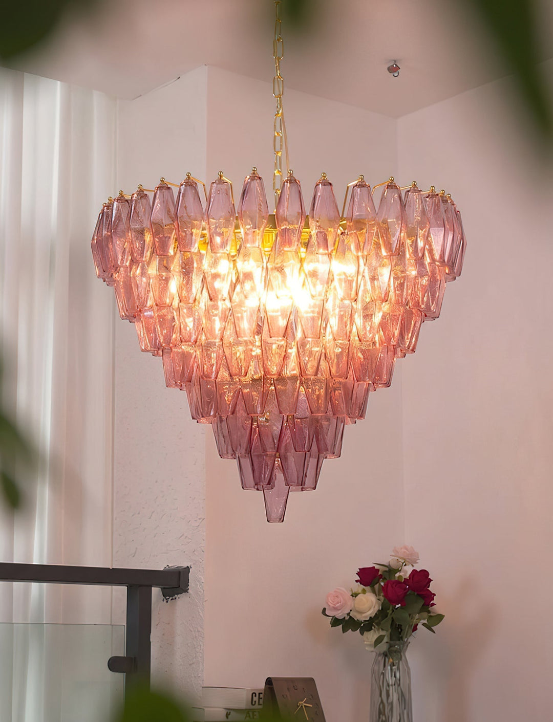 Rosalique lampadario in vetro
