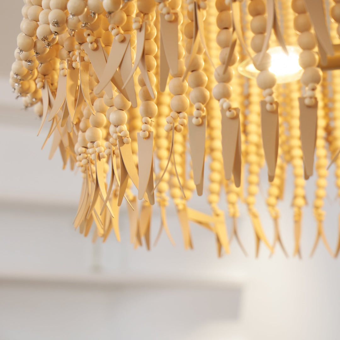 Silva Lampadario in Legno e Perline di Cocco