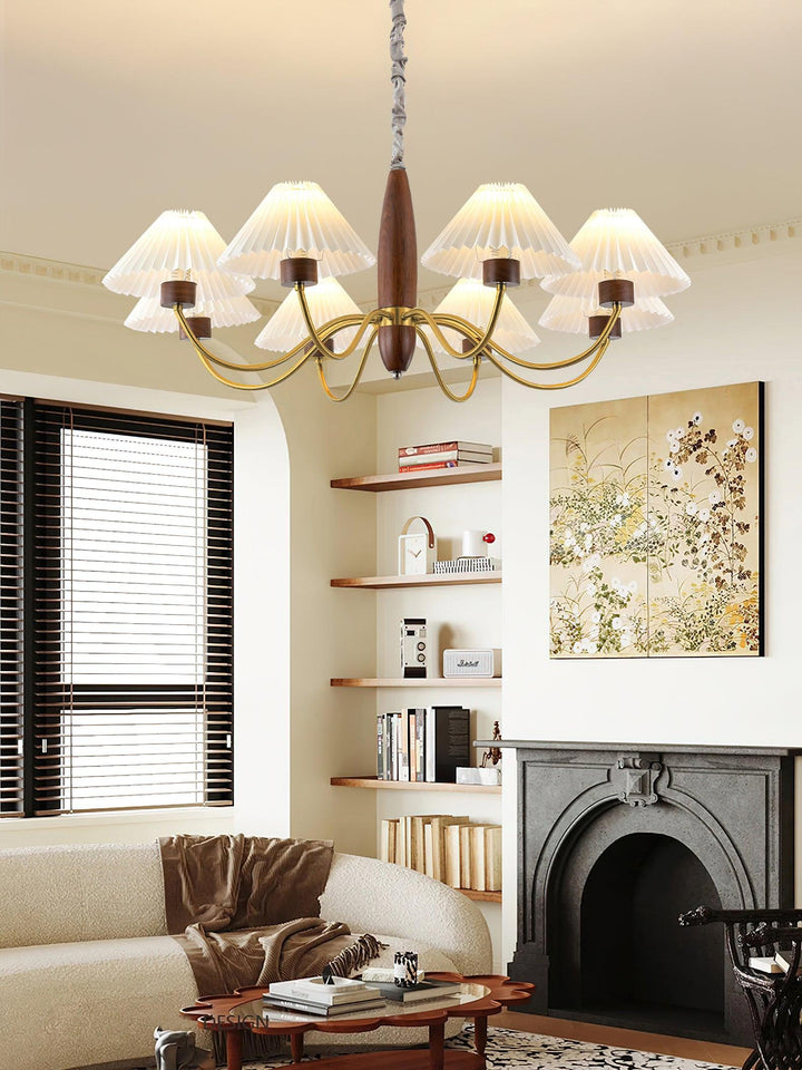 Rinalira lampadario in noce e ottone elegante
