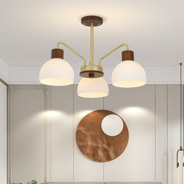 Arisha Moderno Metallo/Legno/Vetro Lux Lampadario Bianco/Noce Soggiorno/Sala da Pranzo