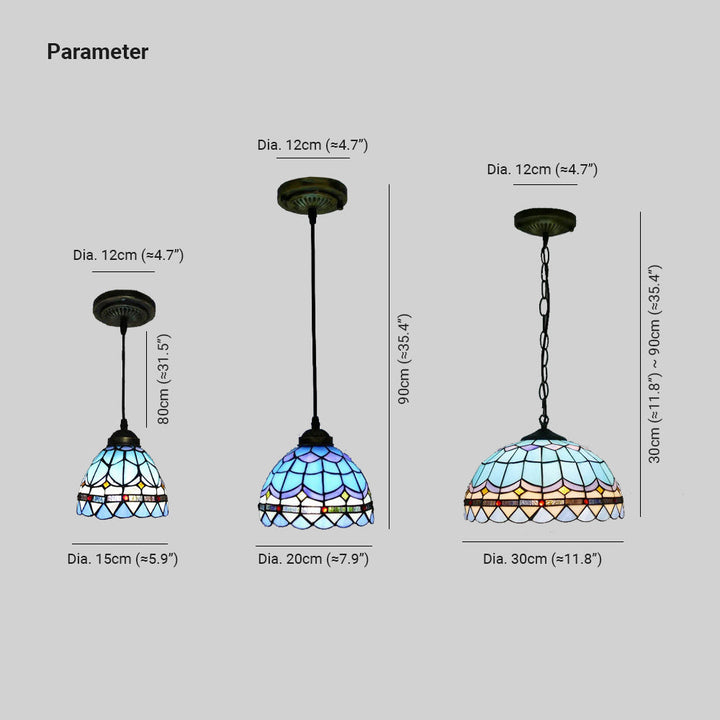 Tiffany Retro LED Lampade a sospensione Blu Metallo Vetro Sala da pranzo