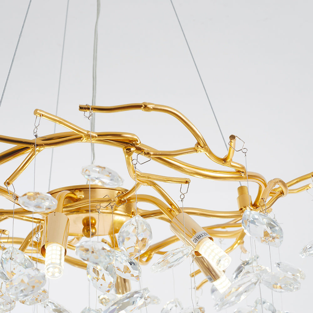 Kristy Design LED Lampada a Sospensione Artistico in Metallo/Cristallo Oro Soggiorno/Camera da Letto