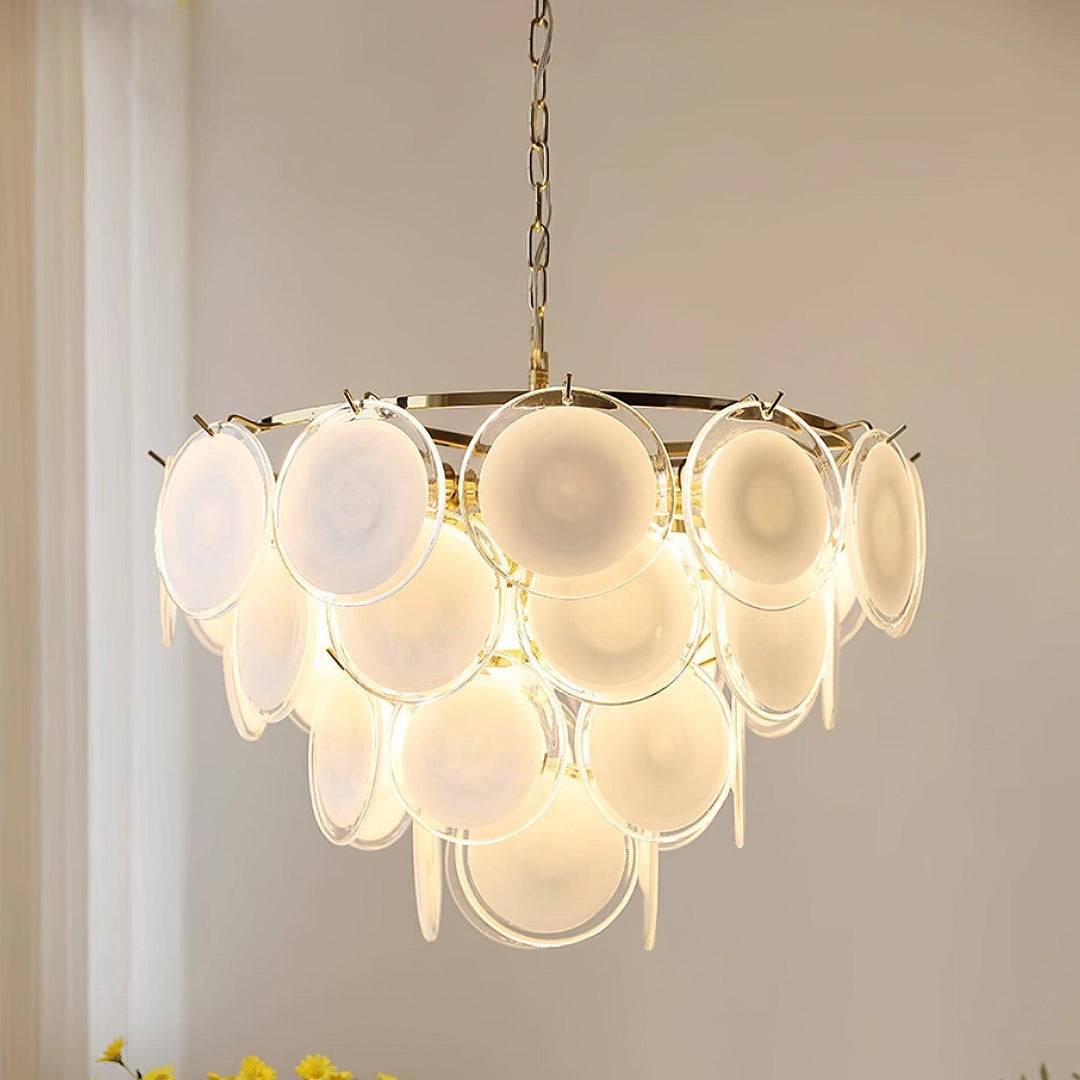 Lumirae lampadario a Cascata con Dischi in vetro Fosco