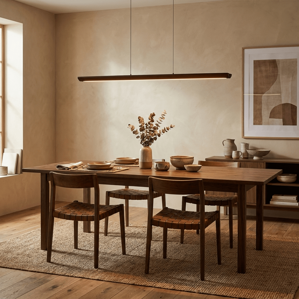 Waldenne lampada a sospensione lineare in legno noce