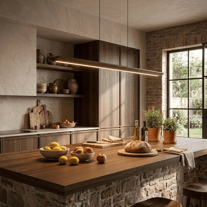 Waldenne lampada a sospensione lineare in legno noce