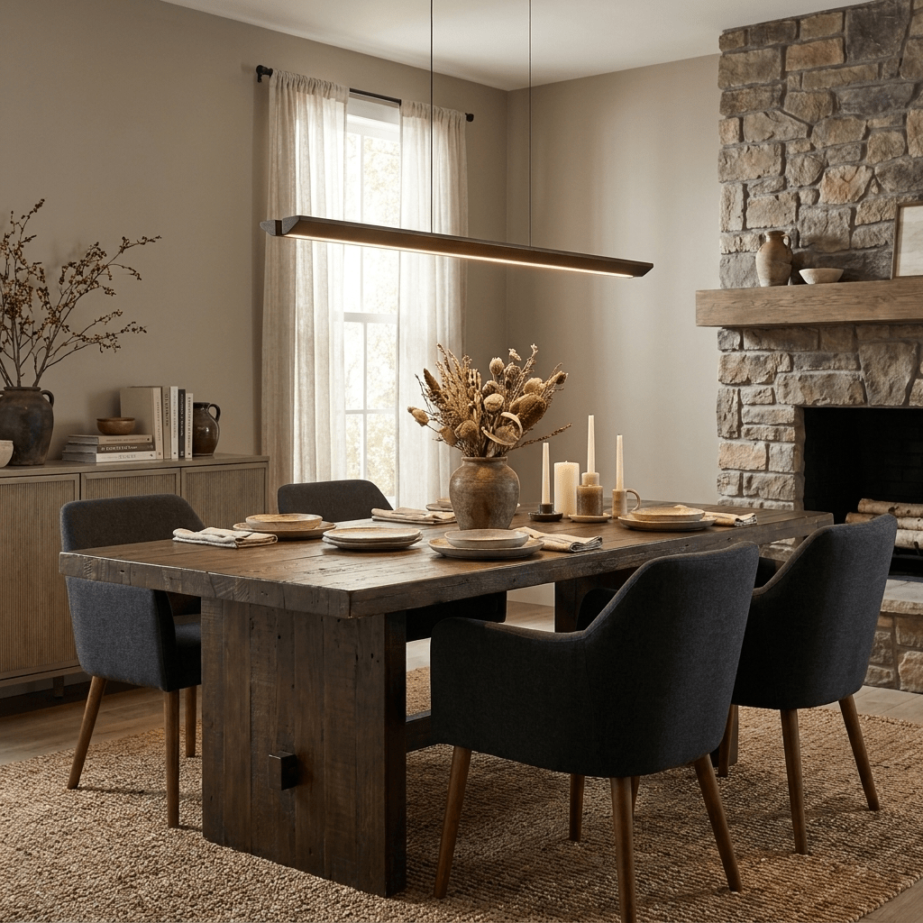 Waldenne lampada a sospensione lineare in legno noce