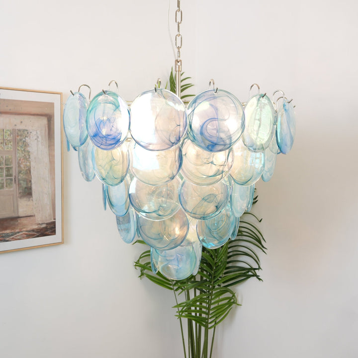 Veloissa lampadario Blu vetro Murano Disco elegante