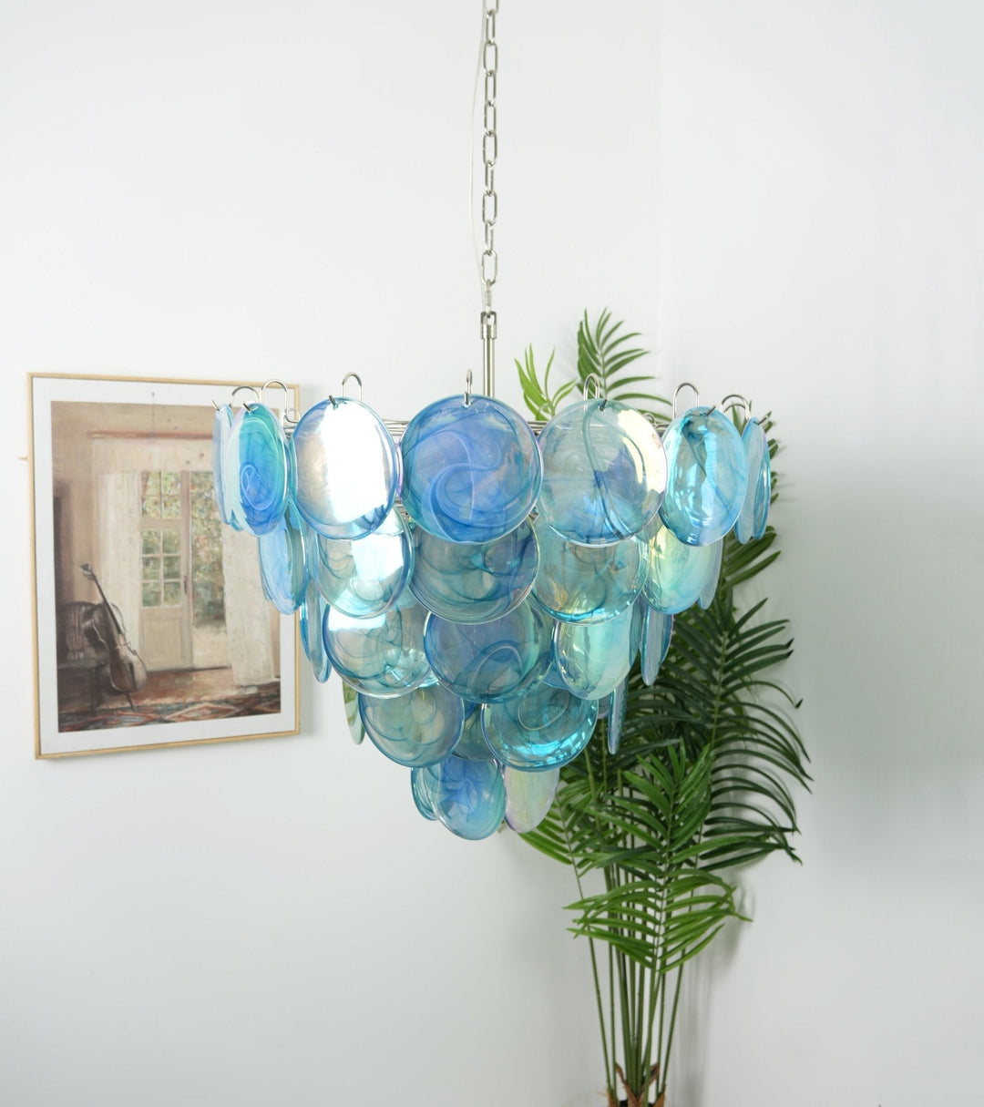 Veloissa lampadario Blu vetro Murano Disco elegante