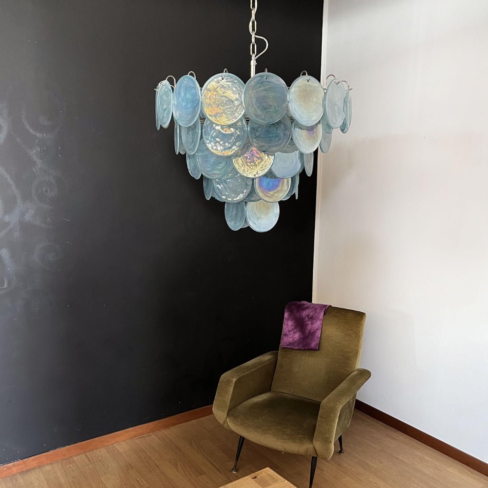 Veloissa lampadario Blu vetro Murano Disco elegante