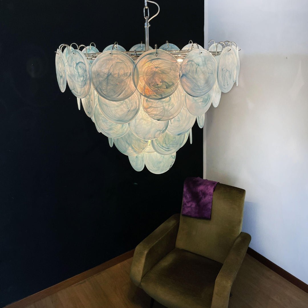 Veloissa lampadario Blu vetro Murano Disco elegante