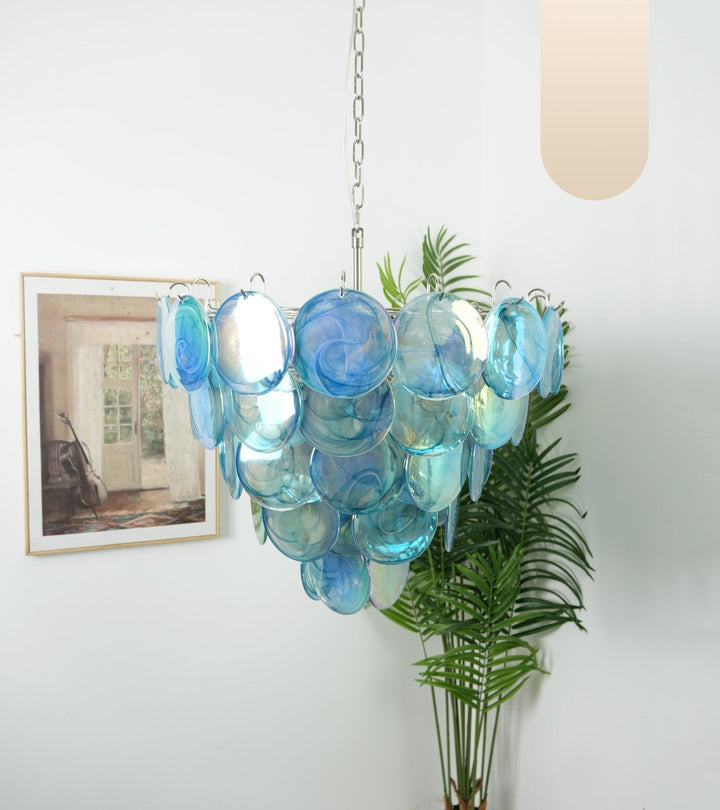 Veloissa lampadario Blu vetro Murano Disco elegante