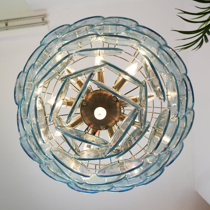 Veloissa lampadario Blu vetro Murano Disco elegante