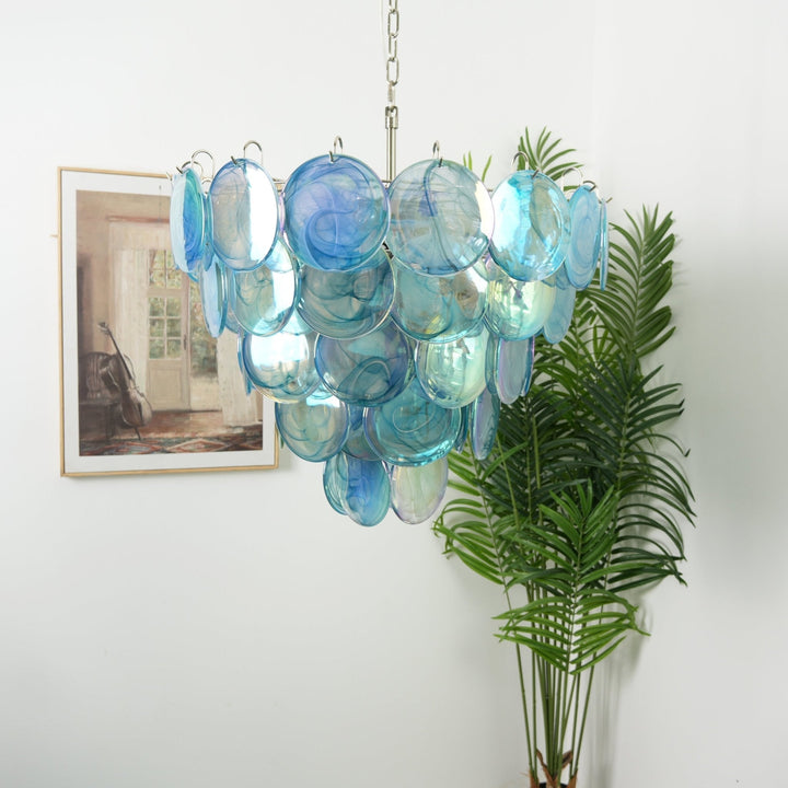 Veloissa lampadario Blu vetro Murano Disco elegante