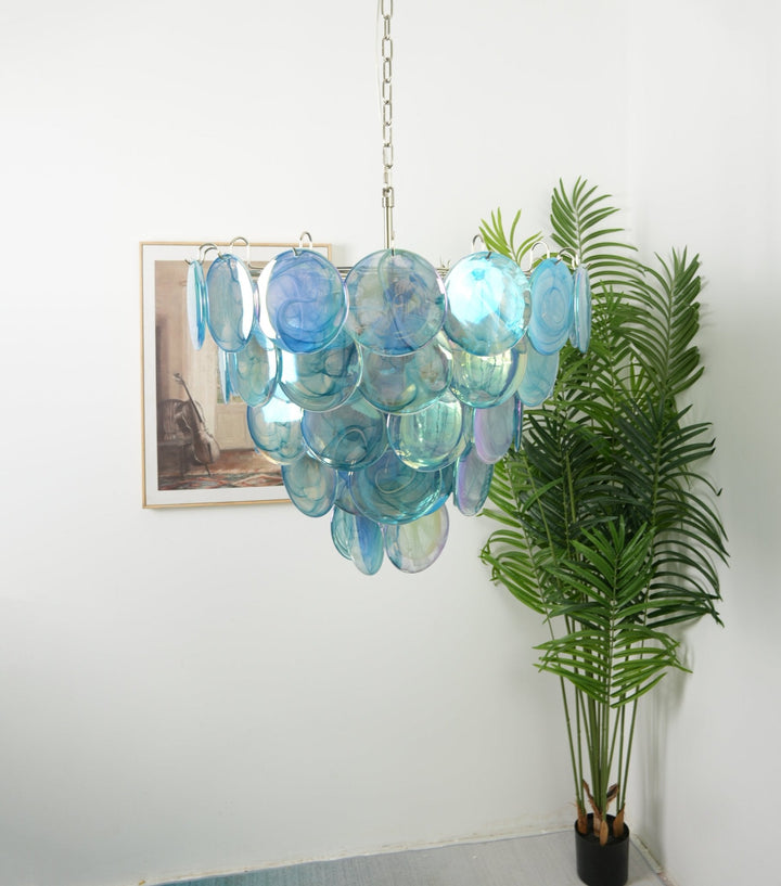 Veloissa lampadario Blu vetro Murano Disco elegante