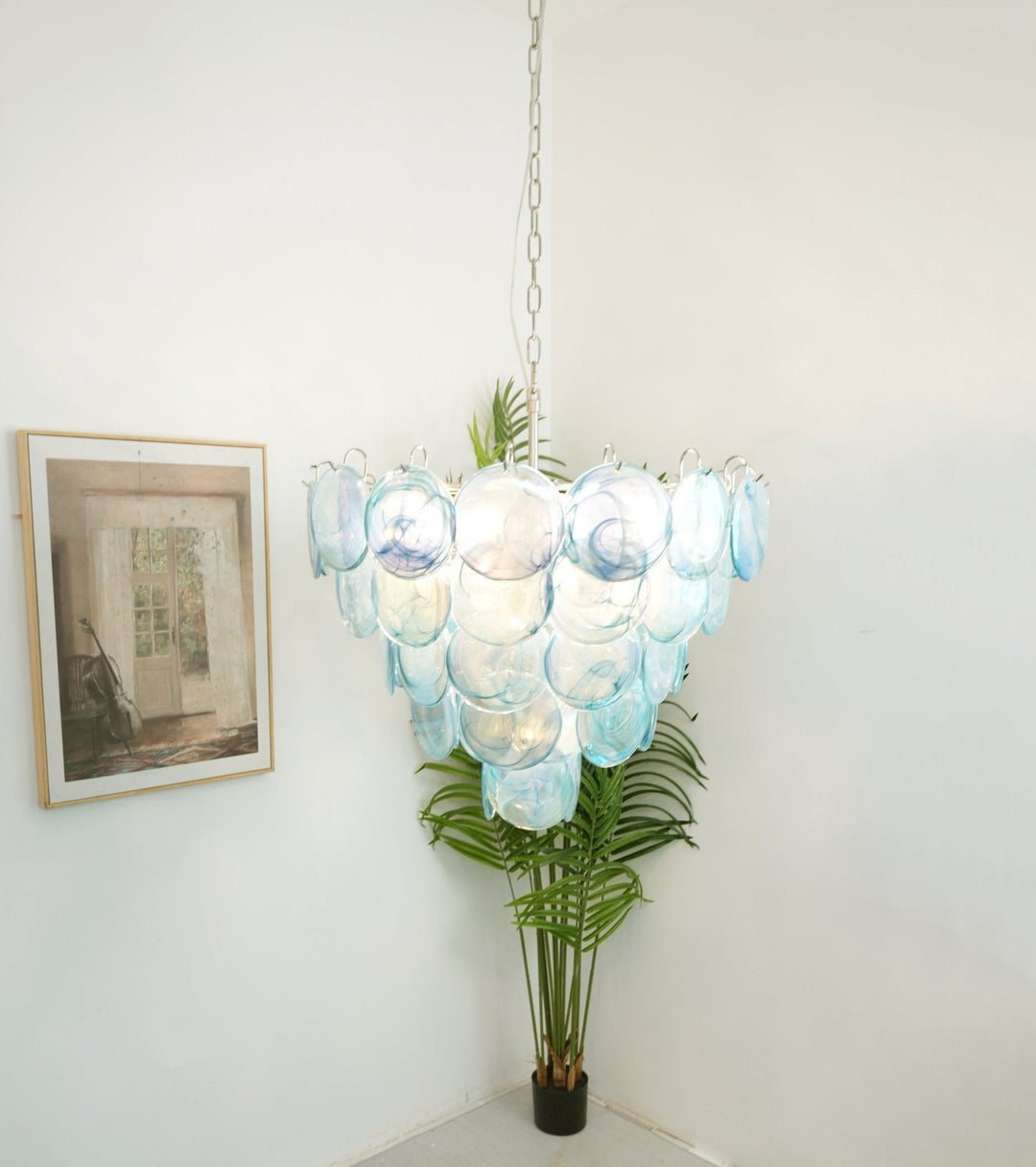 Veloissa lampadario Blu vetro Murano Disco elegante
