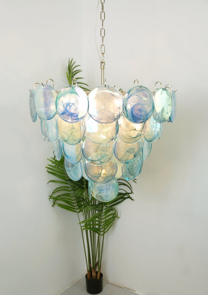 Veloissa lampadario Blu vetro Murano Disco elegante