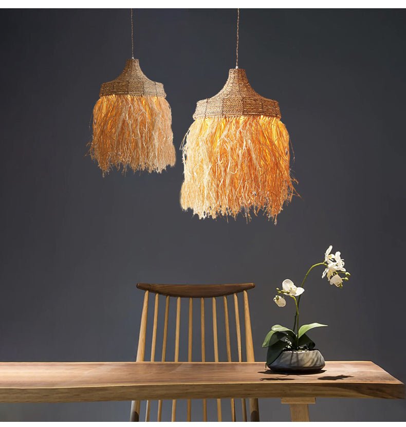 Bohemian lampada a sospensione in raffia