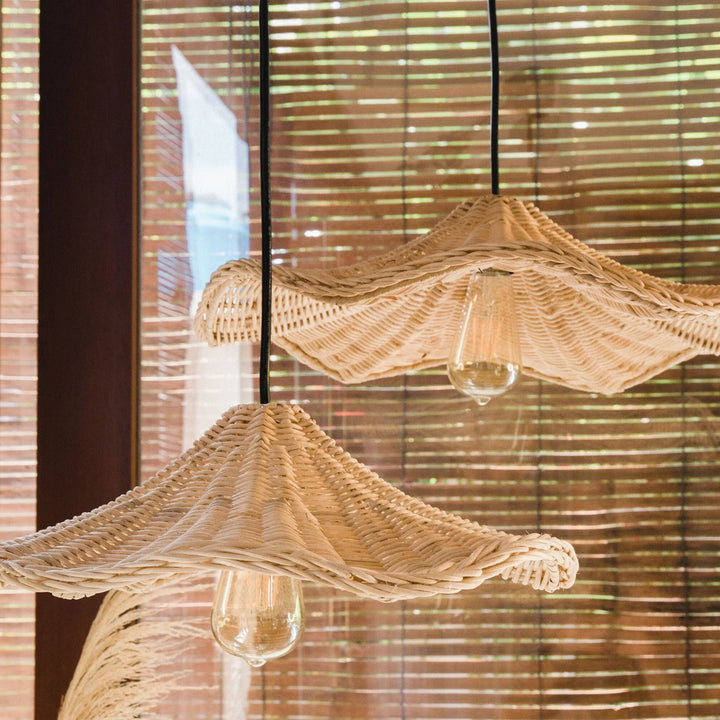Ritta Classica Onda LED Lanpade a Sospensione Rattan Soggiorno