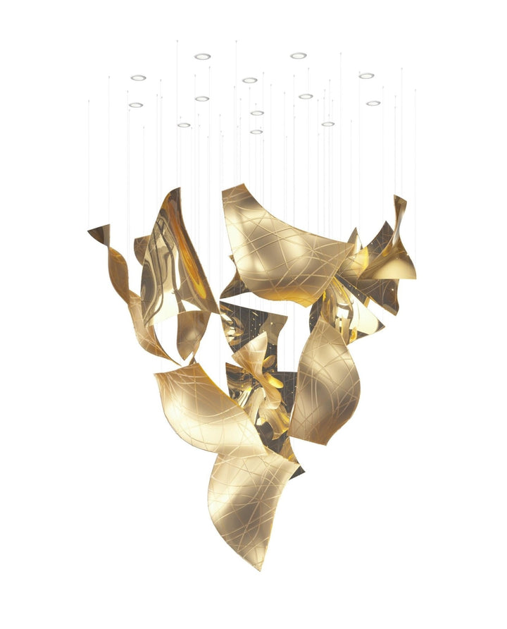 Alnoror lampada a sospensione dorata dal design scultoreo