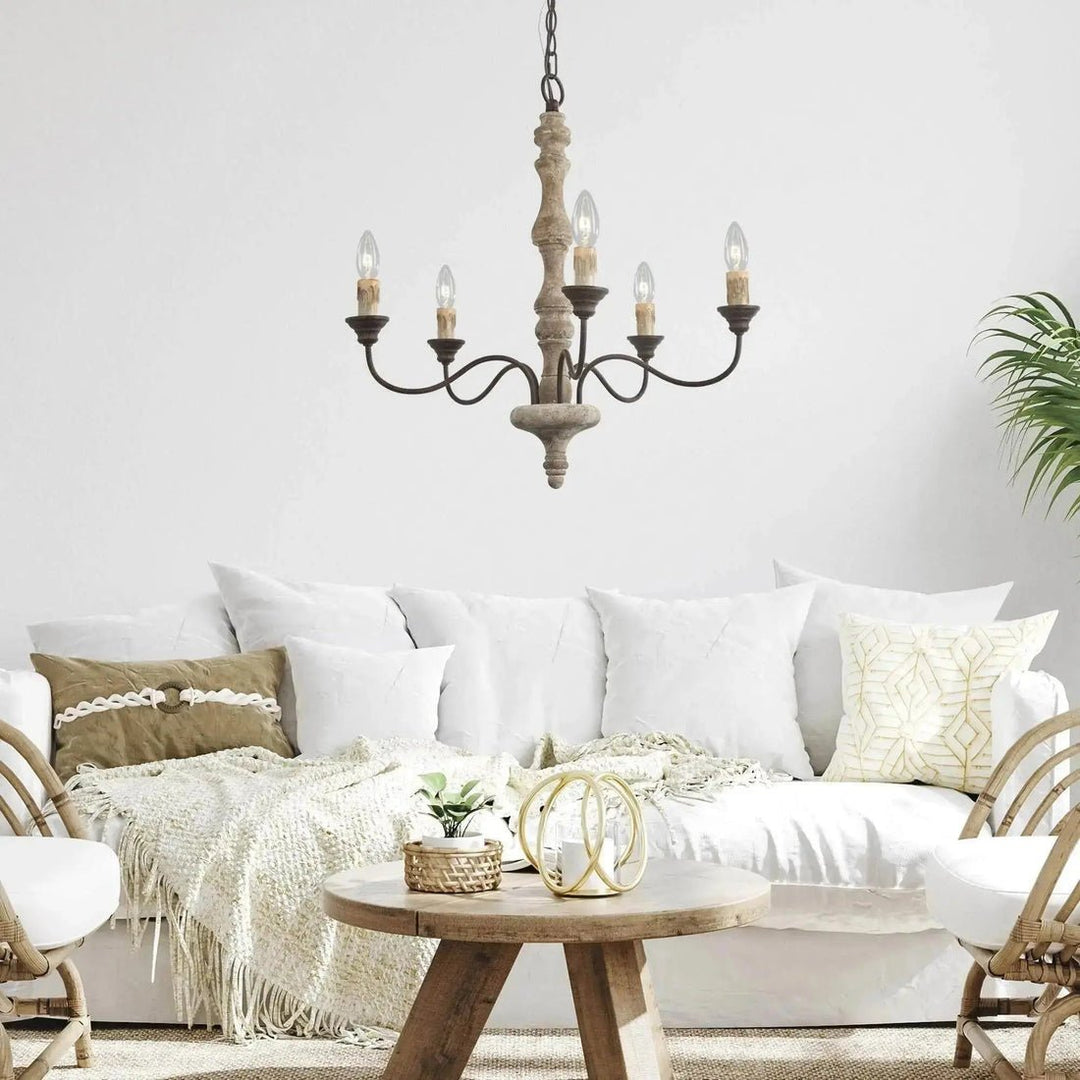 Lumeliel lampadario in stile rustico country con bracci a candela e centro sbiadito