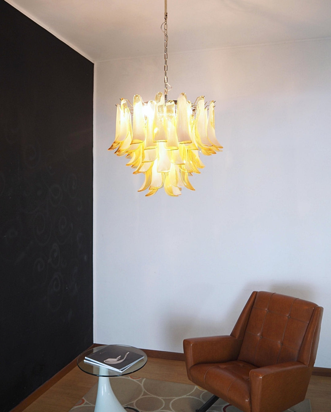 Velelian lampadario petali in vetro di Murano Color ambra Stratificato