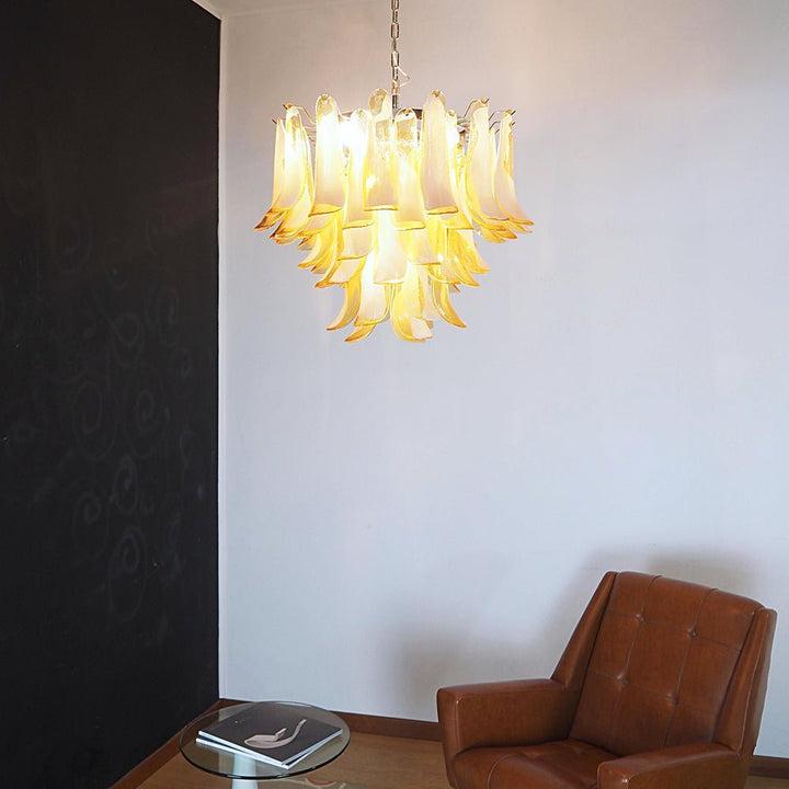 Velelian lampadario petali in vetro di Murano Color ambra Stratificato