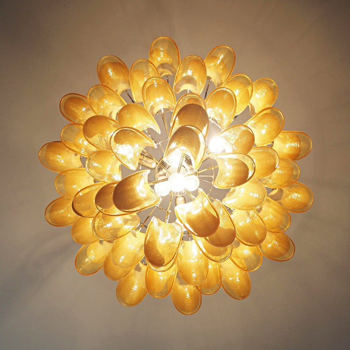 Velelian lampadario petali in vetro di Murano Color ambra Stratificato