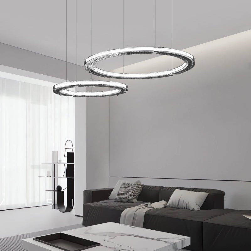 Lunara lampadario a Doppio Anello in Cristallo
