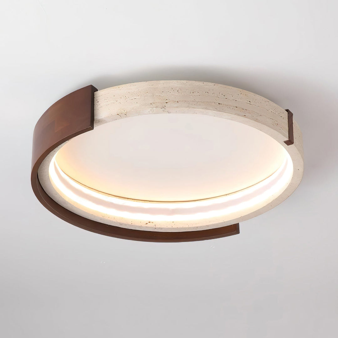 Noreleria lampada da soffitto Halo in travertino e legno