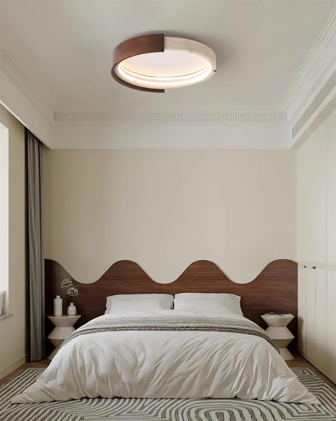 Noreleria lampada da soffitto Halo in travertino e legno