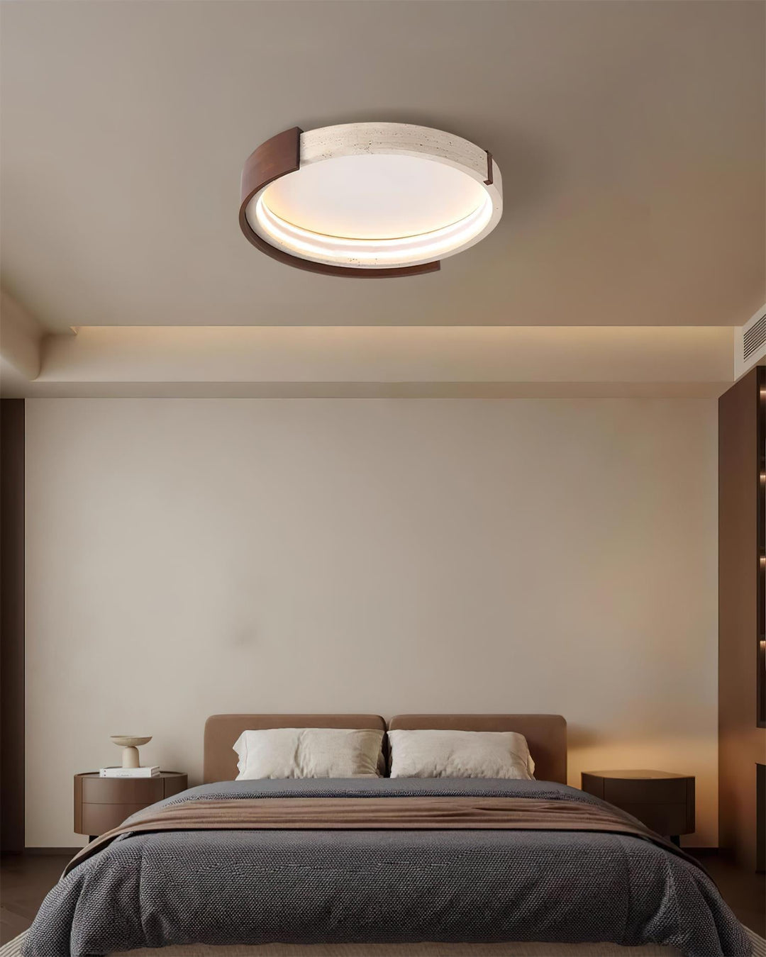 Noreleria lampada da soffitto Halo in travertino e legno