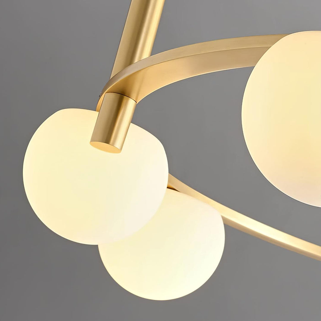 Lampadario globi in vetro Anello Metallico Finitura Oro moderna in metallo