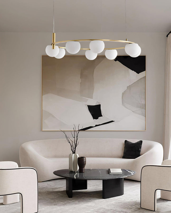 Lampadario globi in vetro Anello Metallico Finitura Oro moderna in metallo