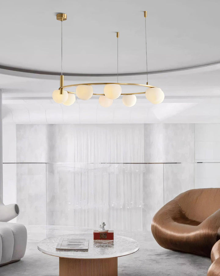 Lampadario globi in vetro Anello Metallico Finitura Oro moderna in metallo