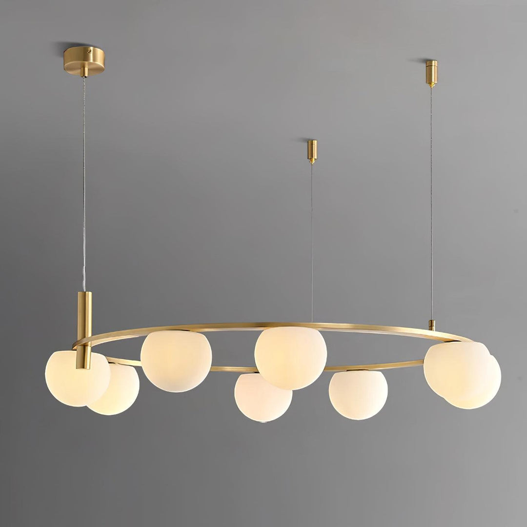 Lampadario globi in vetro Anello Metallico Finitura Oro moderna in metallo
