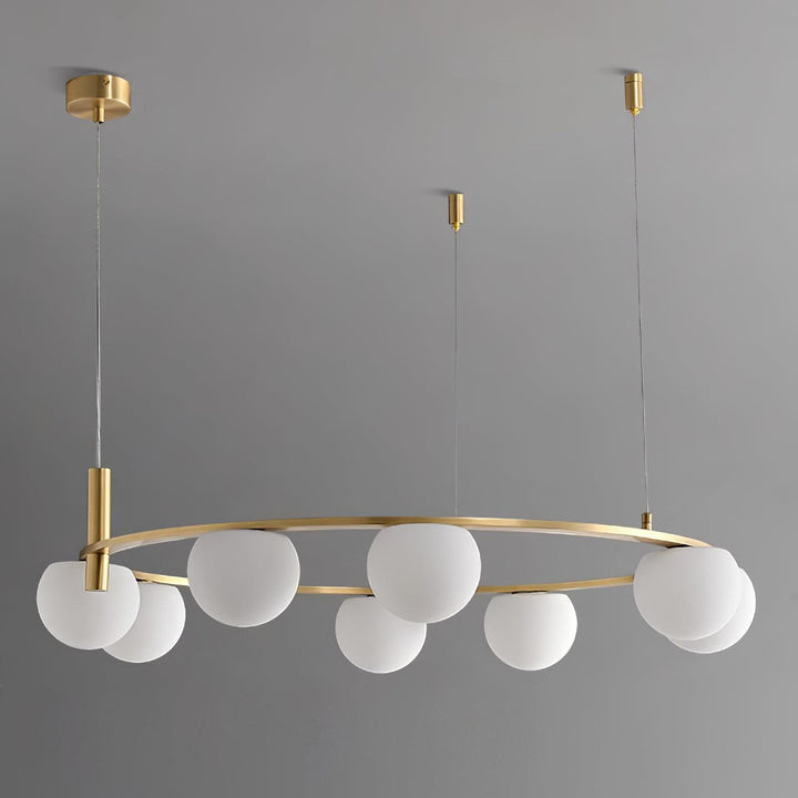 Lampadario globi in vetro Anello Metallico Finitura Oro moderna in metallo