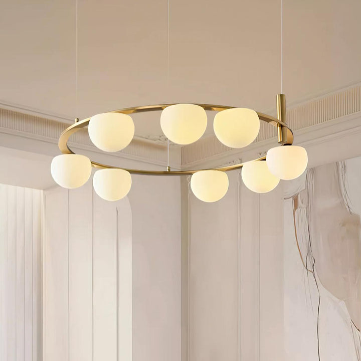 Lampadario globi in vetro Anello Metallico Finitura Oro moderna in metallo