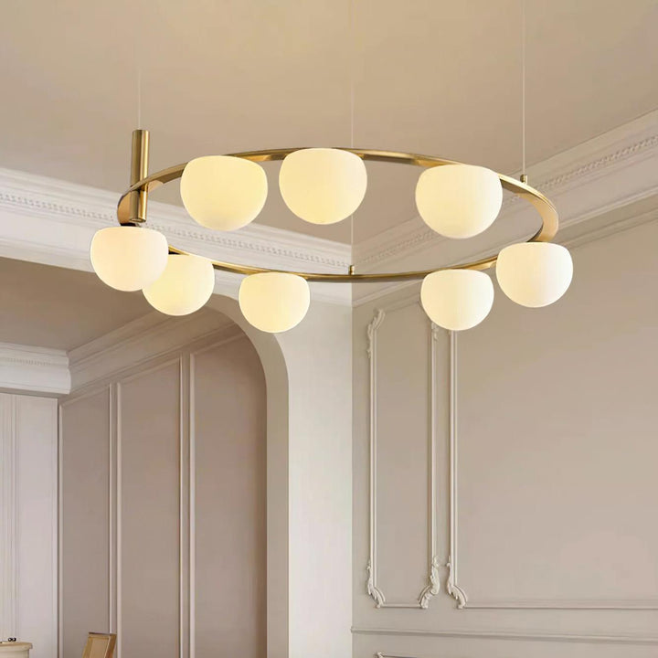 Lampadario globi in vetro Anello Metallico Finitura Oro moderna in metallo