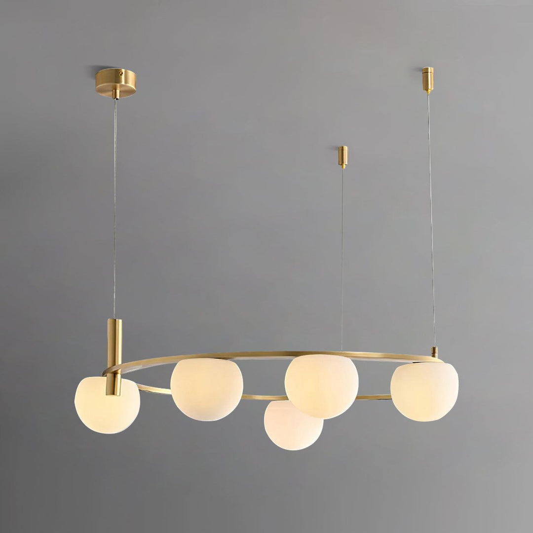 Lampadario globi in vetro Anello Metallico Finitura Oro moderna in metallo