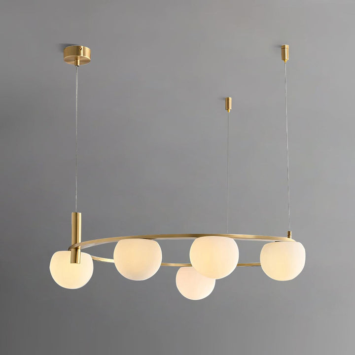 Lampadario globi in vetro Anello Metallico Finitura Oro moderna in metallo