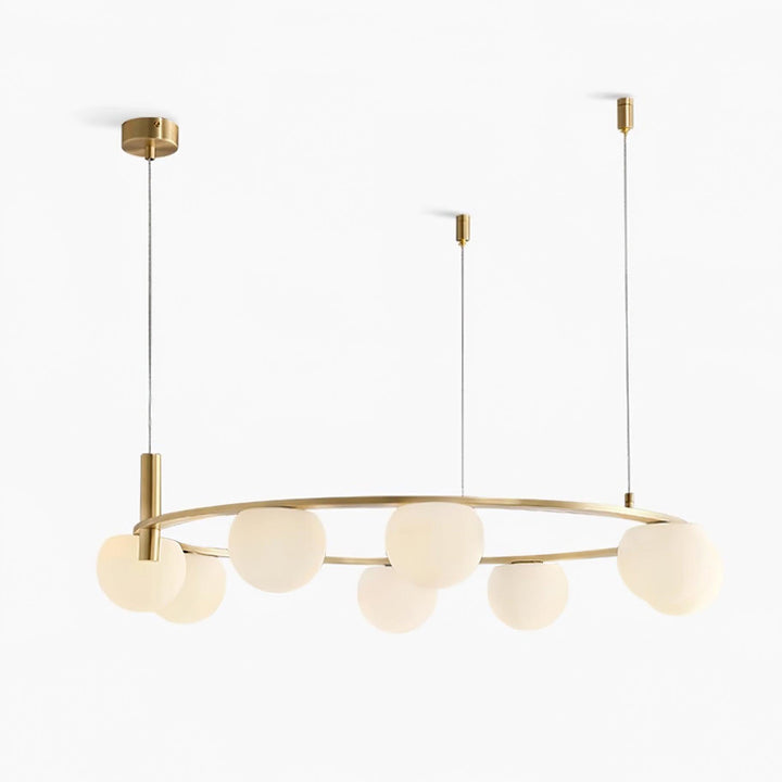 Lampadario globi in vetro Anello Metallico Finitura Oro moderna in metallo