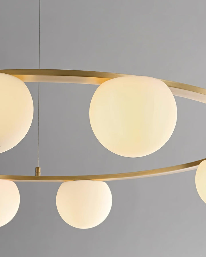 Lampadario globi in vetro Anello Metallico Finitura Oro moderna in metallo