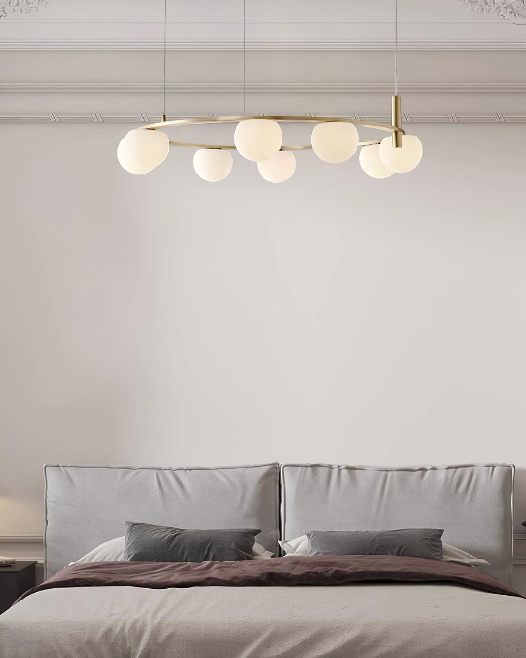 Lampadario globi in vetro Anello Metallico Finitura Oro moderna in metallo