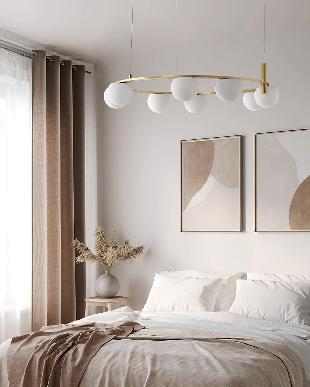 Lampadario globi in vetro Anello Metallico Finitura Oro moderna in metallo