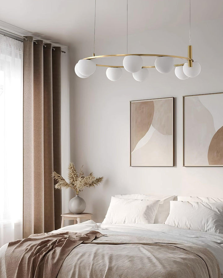 Lampadario globi in vetro Anello Metallico Finitura Oro moderna in metallo