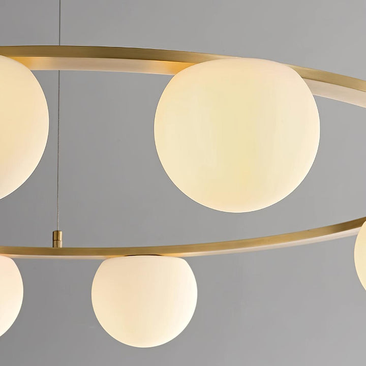 Lampadario globi in vetro Anello Metallico Finitura Oro moderna in metallo