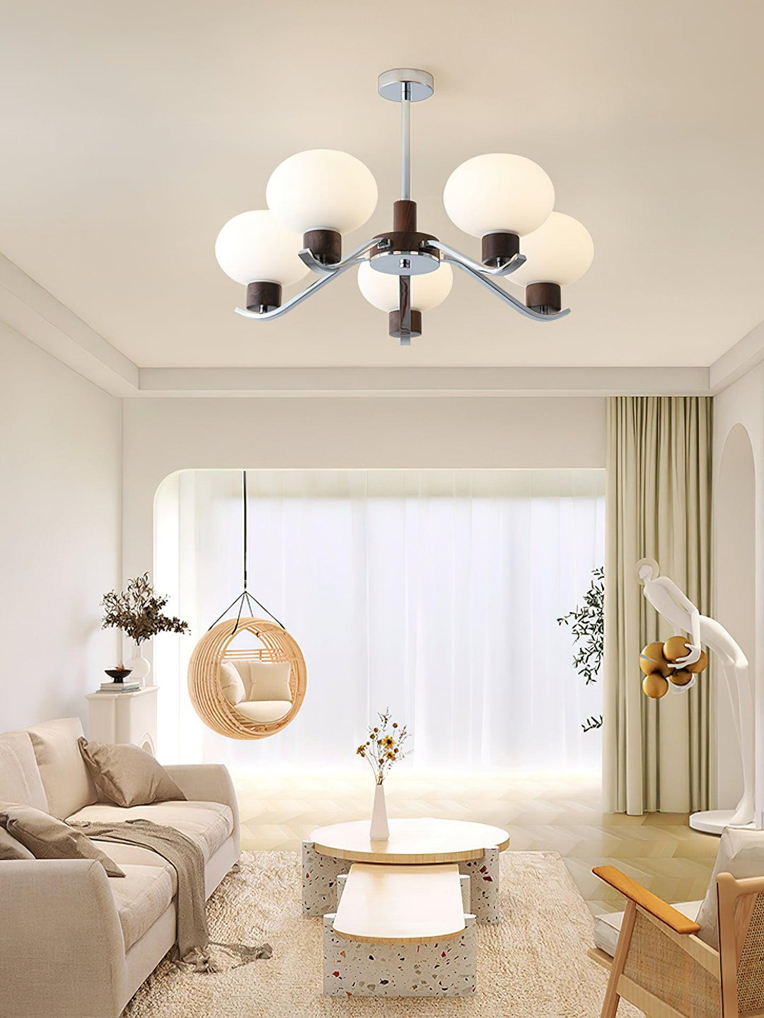 Elvinine lampadario Finitura cromo Noce elegante